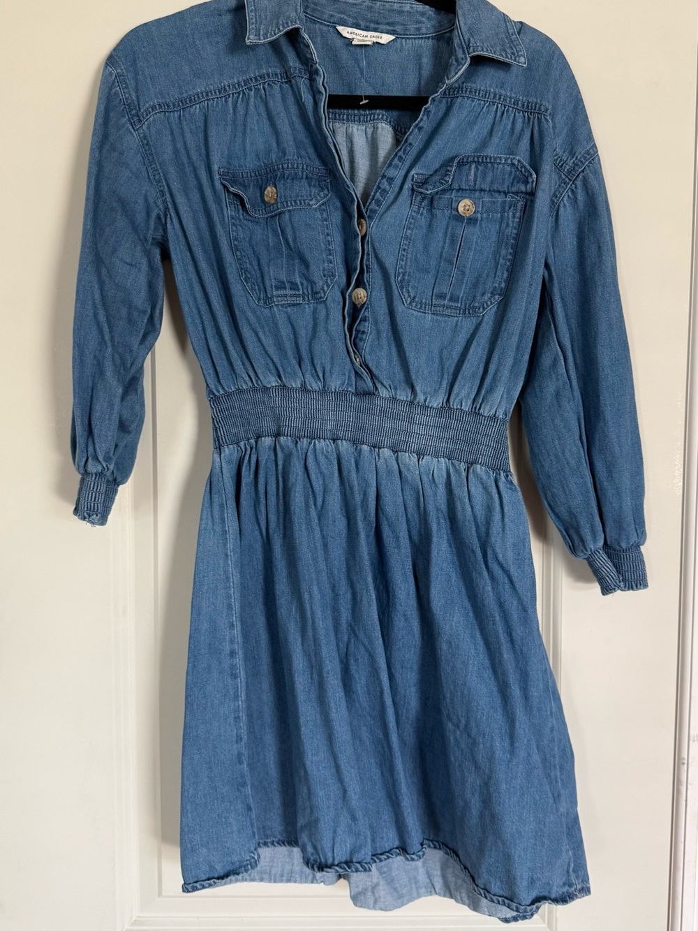 American Eagle Outfitters Denim Blue Button-Front Shirtdress